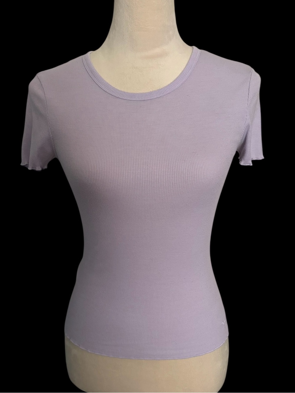 PINK Victoria's Secret Womens XS Light Purple Short Sleeve Ribbed Tee Ruffle Hem